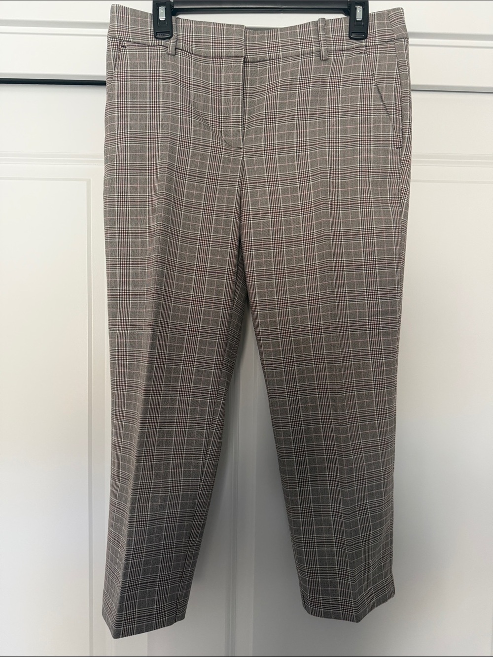 LOFT Plaid Cropped Dress Pants in Taupe and White